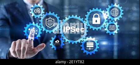 IP Security. Data Protection Protocols. Blue Technology Background. IPSec Stock Photo