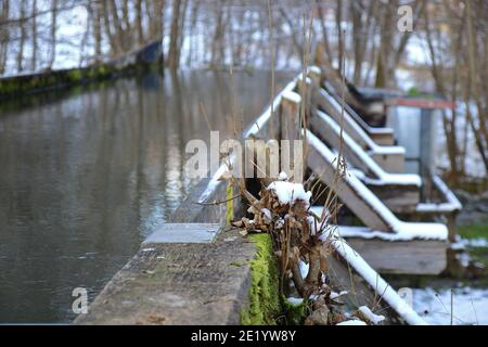 view on the water intake for a water wheel Stock Photo