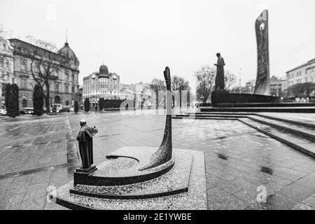 Lviv, Ukraine - April 12, 2019: Model of monument to Taras Shevchenko in Lviv. Model for blind people to see the monument. Covid-19 Quarantine Stock Photo