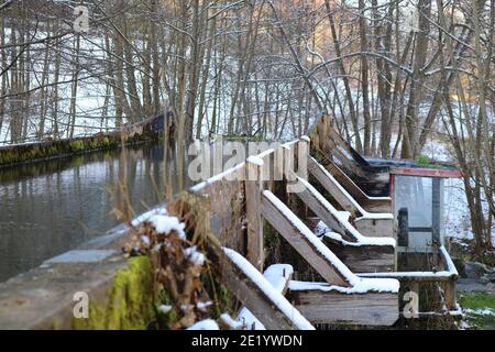 view on the water intake for a water wheel Stock Photo