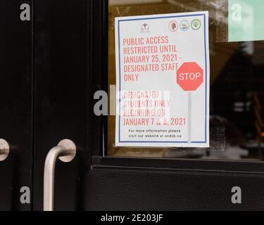 School with "No Access" sign due to Covid 19 Pandemic in Ottawa, Canada January 2021 Stock Photo