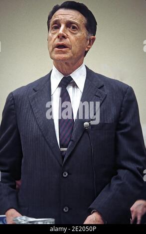 Washington DC. USA, September 2, 1984 Secretary of Defense Caspar Weinberger appears at the Senate Foreign Relations Committee hearings.Appointed by President Ronald Reagan on Jan. 21 1981 he served in the office till Nov. 23, 1987. Credit: Credit: Mark Reinstein/MediaPunch Stock Photo