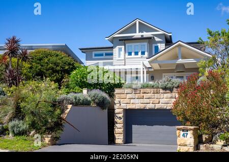 Australian detached home and garden by the coast in Avalon Beach,Sydney,Australia with separate garage Stock Photo
