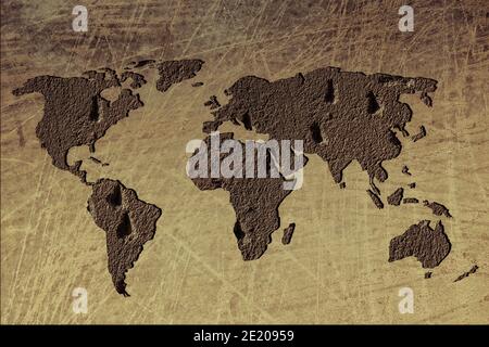 Roughly outlined world map with white background Stock Photo