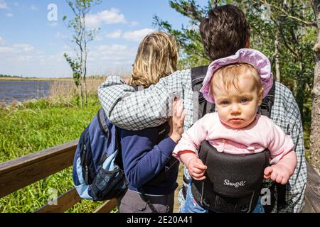 Alabama Historic Blakeley State Park Tensaw River Nature Boardwalk,family baby girl father mother, Stock Photo