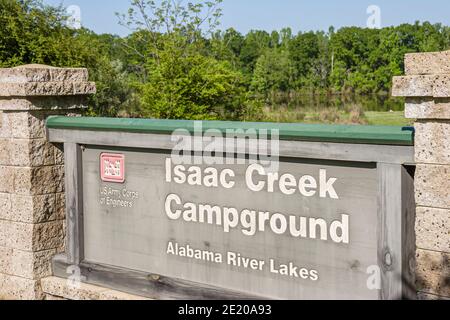 Alabama Monroeville Isaac Creek Campground,Claiborne Lake Alabama River Lakes sign entrance, Stock Photo