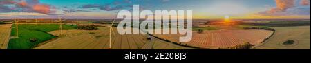 Aerial view of wind farm and agricultural landscape near Rendsburg, Schleswig-Holstein, Germany. Stock Photo
