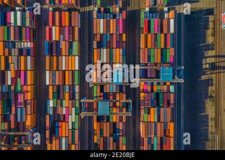 Aerial view of Hamburger Container Terminal, Hamburg, Germany, Europe. Stock Photo