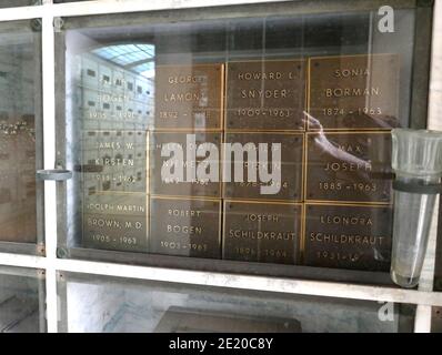 Los Angeles, California, USA 10th January 2021 A general view of atmosphere of actor Joseph Schildkraut's Grave/Niche in Beth Olam mausoleum at Hollywood Forever Cemetery on January 10, 2021 in Los Angeles, California, USA. Photo by Barry King/Alamy Stock Photo Stock Photo