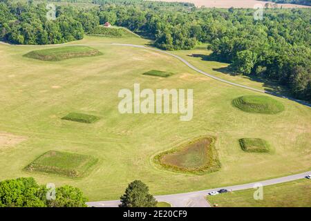 Alabama Moundville Archaeological Park Site,Middle Mississippian Era culture Native American Indian,historical village museum,aerial overhead view,pla Stock Photo