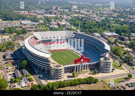 Tuscaloosa Alabama,University of Alabama,Bryant Denny Football Stadium campus,aerial overhead view,