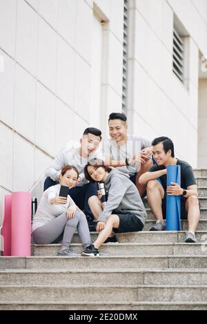 People taking selfie after training Stock Photo