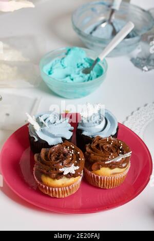 Muffins with chocolate and cream cheese. Stock Photo