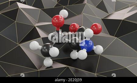 Threonine (l-threonine, Thr, T) amino acid molecule. 3D rendering. Atoms are shown as spheres with conventional color coding: hydrogen white, carbon b Stock Photo