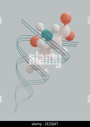 Threonine (l-threonine, Thr, T) amino acid molecule. 3D rendering. Ball and stick model with atoms represented by color coded spheres: oxygen red, nit Stock Photo