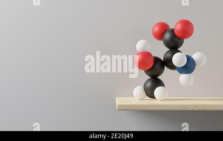 Threonine (l-threonine, Thr, T) amino acid molecule. 3D rendering. Atoms are shown as spheres with conventional color coding: hydrogen white, carbon b Stock Photo