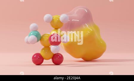 Threonine (l-threonine, Thr, T) amino acid molecule. 3D rendering. Still life consisting of a gradient-colored solvent surface and scaled sphere model Stock Photo