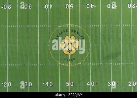 An aerial view of Panther logo at midfield of George Hurley football ...