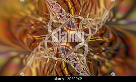 Abstract fantasy orange background with gold details. 3d Stock Photo