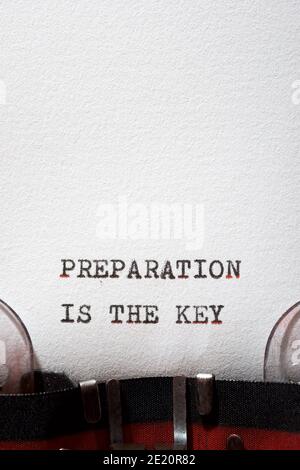 Preparation is the key phrase written with a typewriter. Stock Photo