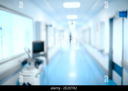 Blurred hospital hallway, unfocused background. Stock Photo