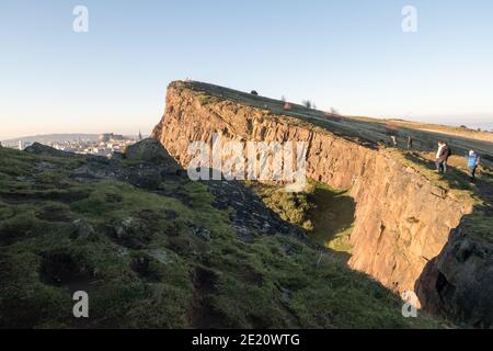 A panoramic view of Scotland capital city Edinburgh from the Salisbury Crags. Stock Photo