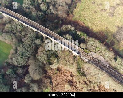 The railway line between truro and Falmouth cornwall England uk aerial drone photograph Stock Photo