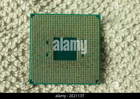 CPU back side with pins. Central Processing Unit of PC Stock Photo