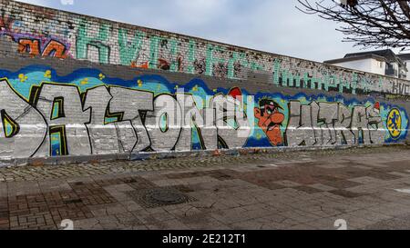 Braunschweig is an old German city with modern street culture. Graffities are visible on modern buildings but historical have stayed untouched. Stock Photo