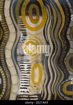 Abstract painting with circles and wavy lines Stock Photo