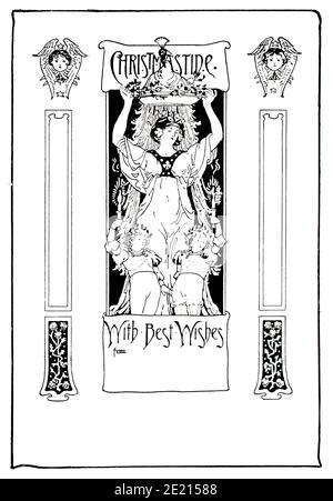 Art Nouveau Christmastide Christmas Card Design, illustration by James Durden,  in 1897 The Studio an Illustrated Magazine of Fine and Applied Art Stock Photo