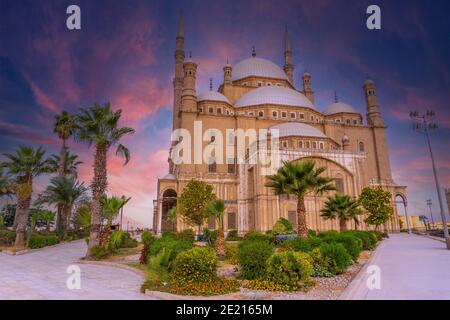 Alabaster Mosque in the city of Cairo, Egypt against a beautiful sunsetsky Stock Photo