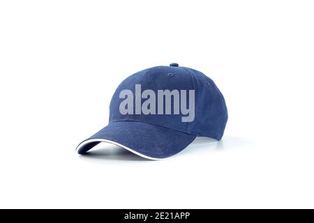 Blue fashion and baseball cap isolated on white background. Stock Photo