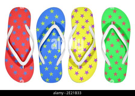 Colorful rubber slippers isolated on white background. Stock Photo