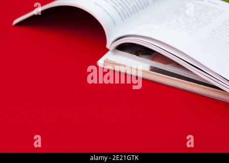 Close up stacking magazine place on table background Stock Photo