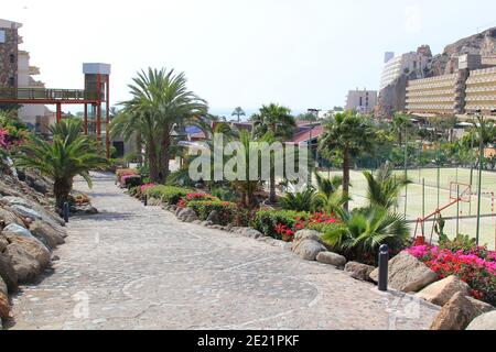 Colorful Pathway through a resort with trademarks removed at Gran Canaria Island Spain Stock Photo