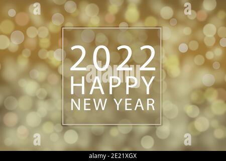 Happy New Year 2022 text gold magic background.