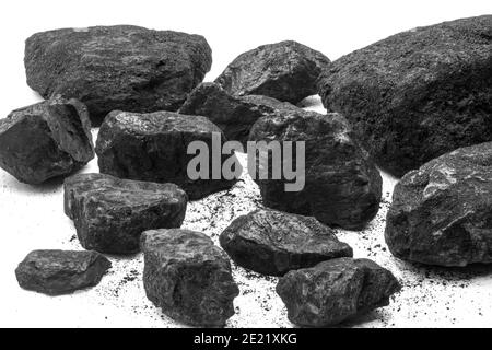 Pieces of coal isolated on white Stock Photo