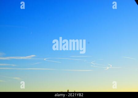 white lines in the blue sky Stock Photo