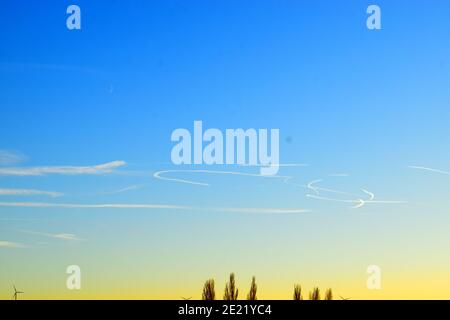 white lines in the blue sky Stock Photo