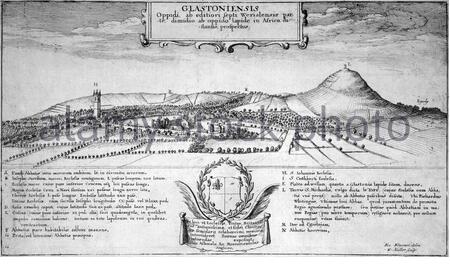 Glastonbury, etching by Bohemian etcher Wenceslaus Hollar from 1600s Stock Photo