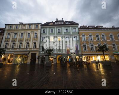 Panoramic view of old historic buildings houses facades exterior at Alter Platz square in Klagenfurt am Worthersee Carinthia Austria Europe Stock Photo