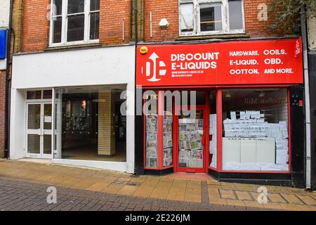 Yeovil, Somerset, UK.  11th January 2020.  Closed and empty shops in the town centre at Yeovil in Somerset during the Covid-19 lockdown. Picture Credit: Graham Hunt/Alamy Live News Stock Photo