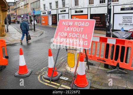 Yeovil, Somerset, UK.  11th January 2020.  Road closure for social distancing in the town centre at Yeovil in Somerset during the Covid-19 lockdown. Picture Credit: Graham Hunt/Alamy Live News Stock Photo