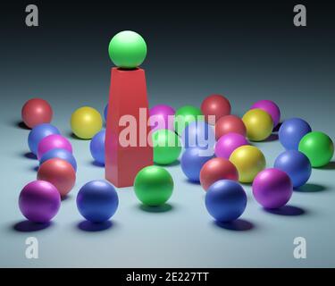 Leadership. Conceptual image of a leader and subordinates. Business teamwork. Colorful balloons. Stock Photo