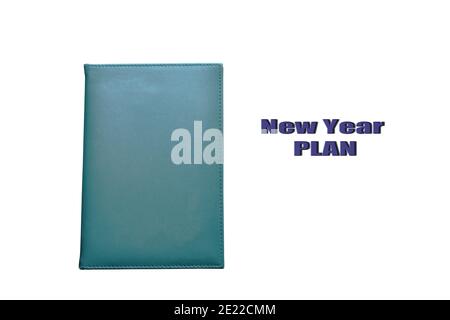 blue hard cover book for memorandum things to do in new year on white background Stock Photo