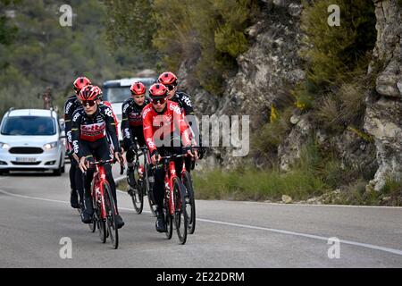 Sébastien Grignard of Lotto-Soudal cycling team, Andreas Kron of Lotto Soudal and Belgian Tim Wellens of Lotto Soudal pictured in action during the Lo Stock Photo