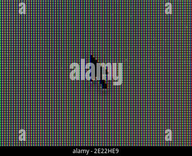 Macro shot of computer mouse pointer with RGB pixels visible Stock Photo