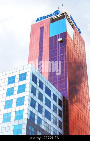 BARCELONA, SPAIN - OCTOBER 08, 2013: View of Edificio Allianz (Torre Allianz) - skyscraper on Carrer de Tarragona Street 103, near Spain square Stock Photo