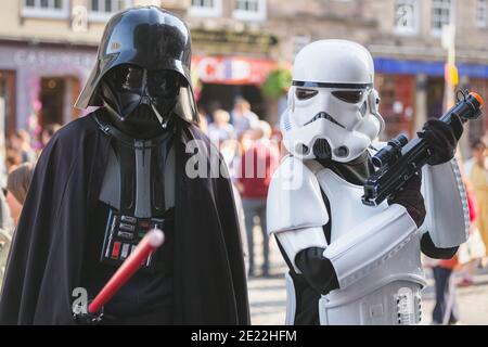 Edinburgh, Scotland - August 6 2016: Street performers in Star Wars costumes on the Royal Mile at the Edinburgh Fringe Festival. Stock Photo